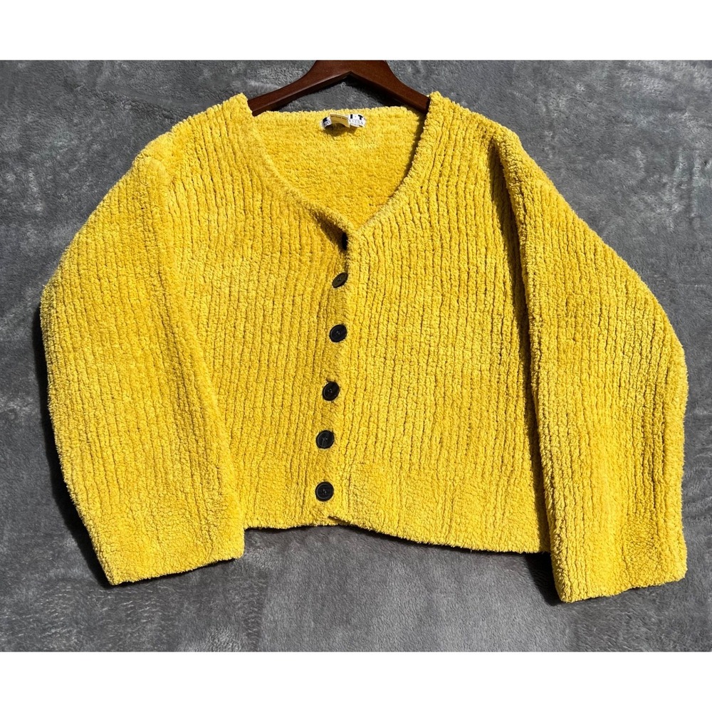 Kikit Maurice Sasson Cardigan Sweater Womens Small Yellow Chunky Oversize Vtg